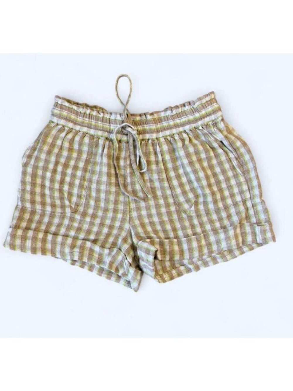 Urban Outfitters Linen Blend Soft Plaid Shorts Pastel Chino Green Size Small